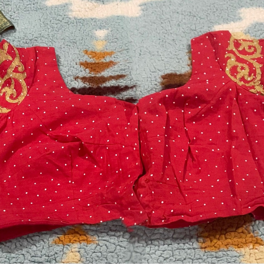 STYLUS Red Blouse with Gold Accents